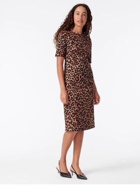 J. Crew Leopard Print Midi Dress in Brown and Black with Rust Accents size 16
